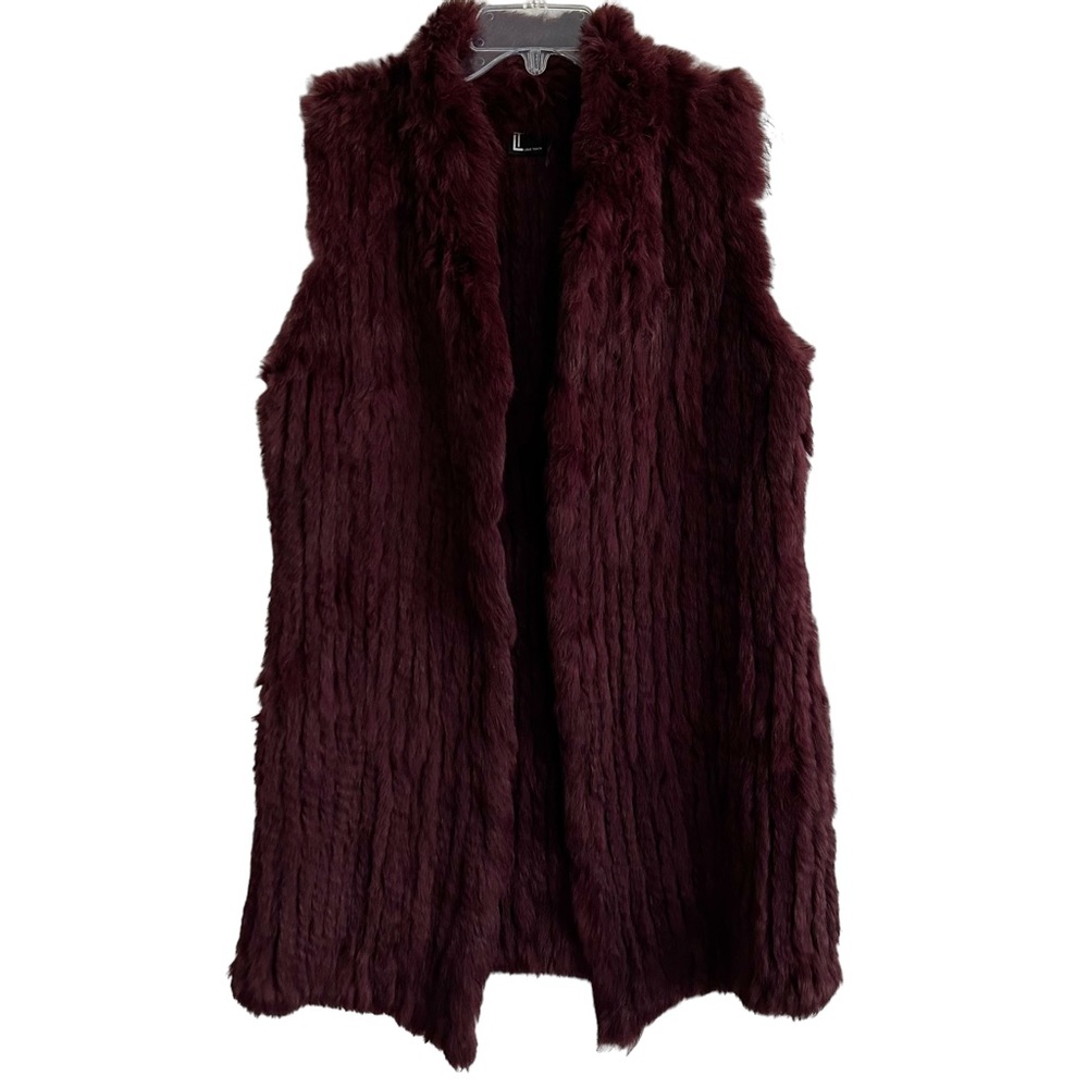Love Token Burgundy Wine Rabbit Fur Long Vest M
